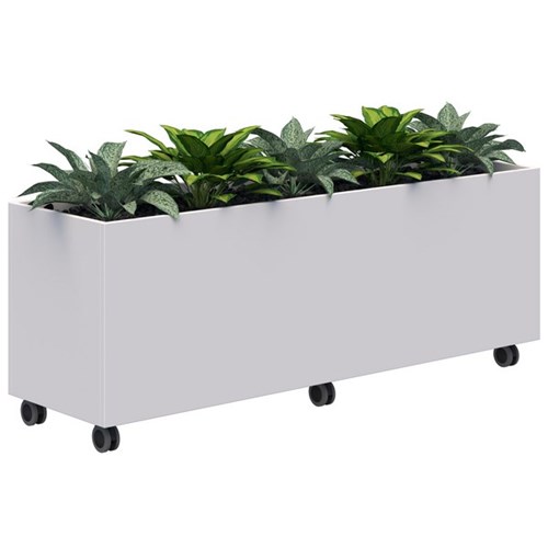 Fiord Mobile Planter Including Artificial Plants 1600x600mm White/Plants
