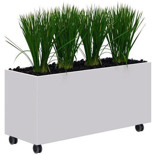 Fiord Mobile Planter Including Artificial Plants 1200x600mm White/Grass