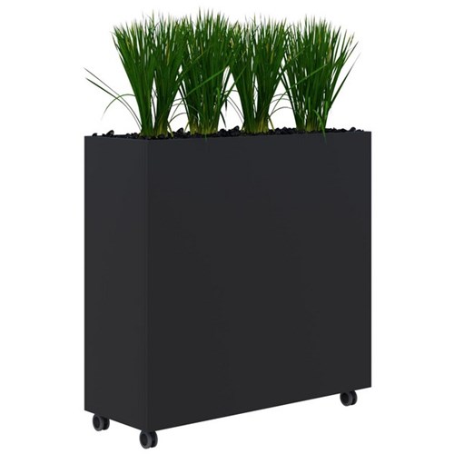 Fiord Mobile Planter Including Artificial Plants 1200x1200mm Black/Grass