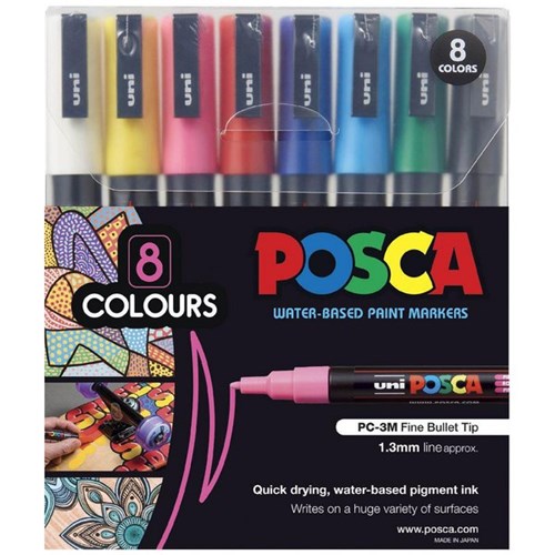 Uni Posca 1.3mm Bullet Paint Assorted, Pack of 8 