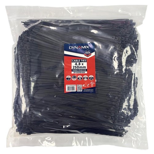 Dynamix Plastic Cable Tie Black 250x4.8mm Black Pack of 1000