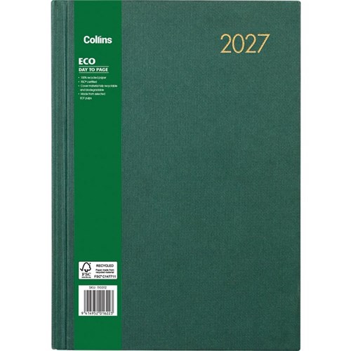 Collins A41 Eco Diary A4 1 Day Per Page 2025 Green