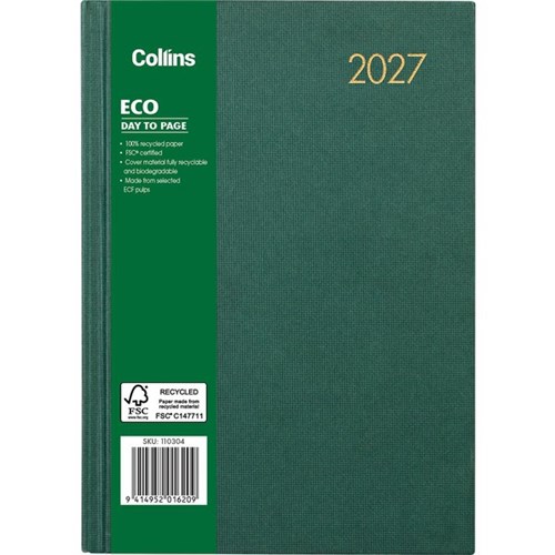 Collins A51 Eco Diary A5 1 Day Per Page 2025 Green