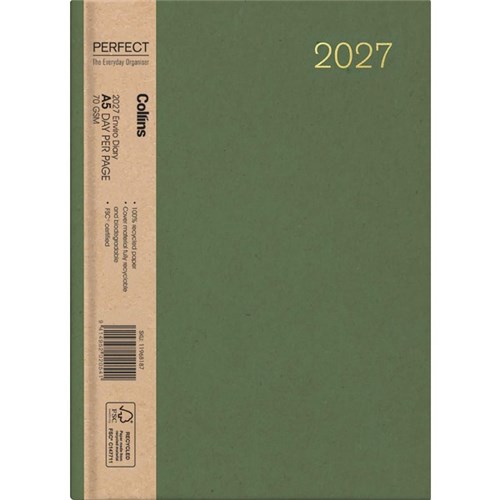 Collins A51 Diary A5 1 Day Per Page 2025 Enviro Assorted Colours