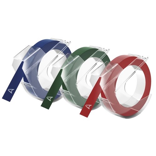 Dymo Embossing Tape 9mm x 3m Assorted Colours, Pack of 3