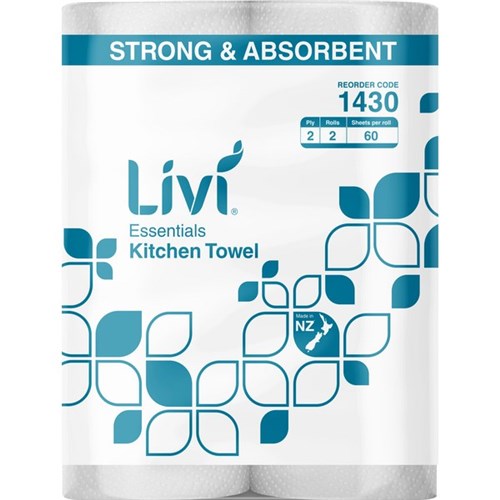 Livi Essentials Kitchen Paper Towel 2 Ply Twin Pack, Carton of 9