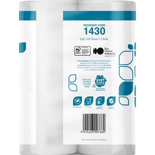 Livi Essentials Kitchen Paper Towel 2 Ply Twin Pack, Carton of 9