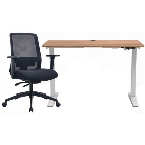 Mondo Lypta Electric Height Adjustable Desk & Mondo Zone Chair Bundle Unassembled Walnut/Black