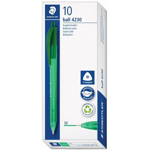 Staedtler Green Triangular Ballpoint Pen 1.00mm Medium Tip, Box of 10