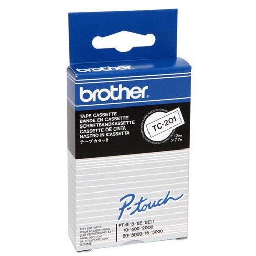 Brother Labelling Tape Cassette TC-201 12mm x 7.7m Black on White