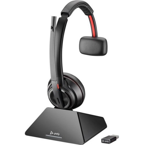 Poly Savi 8210 Monaural DECT 1880-1900 MHz Wireless Headset Black With Charging Cradle