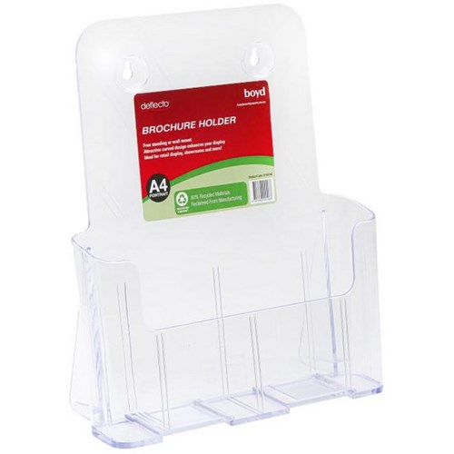 Deflecto Free Standing/Wall Mount Brochure Holder A4 Portrait 1 Tier Clear 80% Recycled