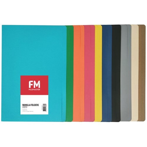FM Manilla Folders Foolscap Assorted Colours, Pack of 10