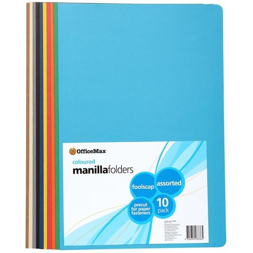 FM Manilla Folders Foolscap Assorted Colours, Pack of 10