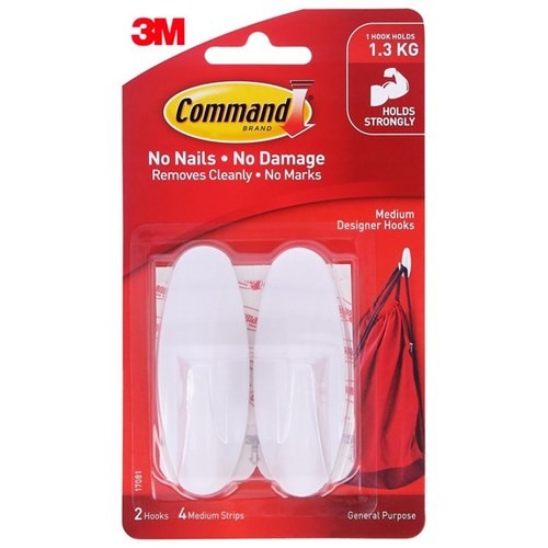 Command™ Designer Hooks 17081 Medium White, Pack of 2