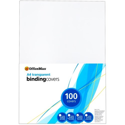 OfficeMax Transparent Binding Covers 250 Micron A4 Clear, Pack of 100