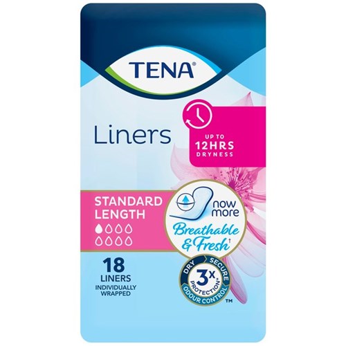 TENA Continence Liners Women's Standard Length, Carton of 6 Packs of 18