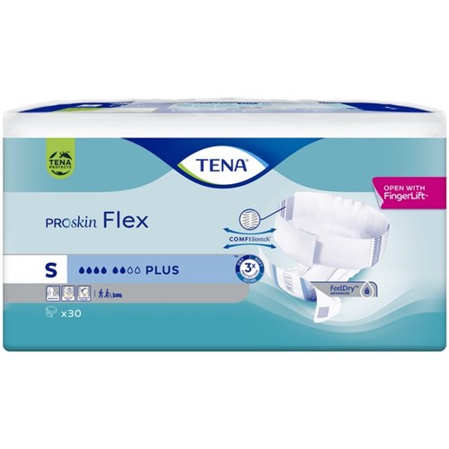 TENA ProSkin Flex Continence Briefs Unisex Plus Small, Carton of 3 Packs of 30