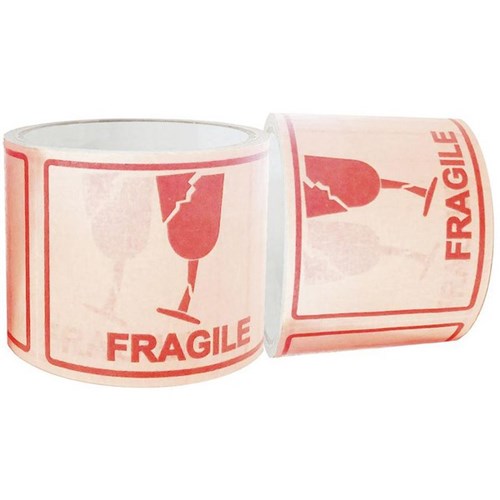 Pomona Ecopack15 Shipping Paper Labels Fragile 100x72mm Red on White, Roll of 500