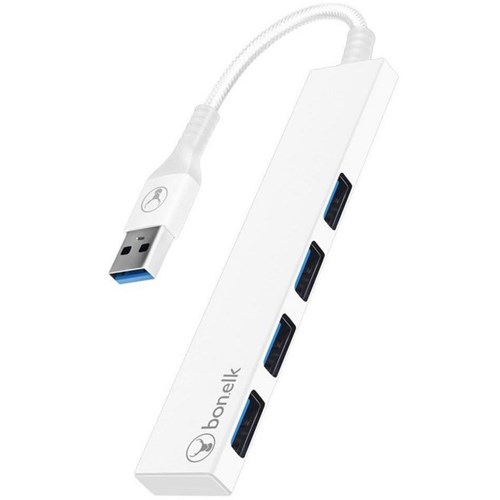 Bonelk Long-Life USB-A to 4 Port USB-A 3.0 Slim Hub White