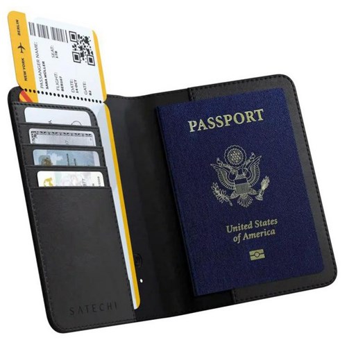 Satechi Vegan-Leather Passport Cover With Find My Black