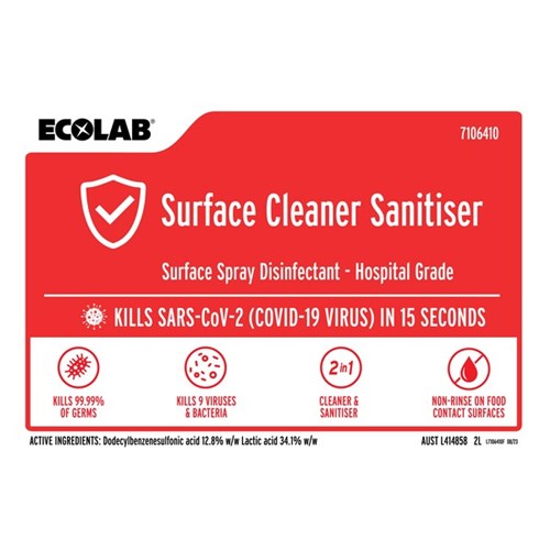 Ecolab Surface Cleaner Sanitiser 2L, Carton of 2