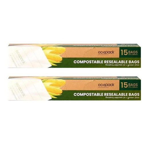 Ecopack Compostable Resealable Storage Bags 270x300mm, Set of 2