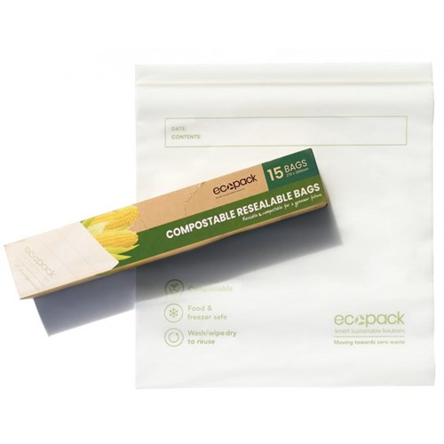 Ecopack Compostable Resealable Storage Bags 270x300mm, Set of 2