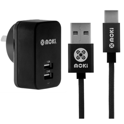 Moki Braided Type-C SynCharge Cable + Wall Charger