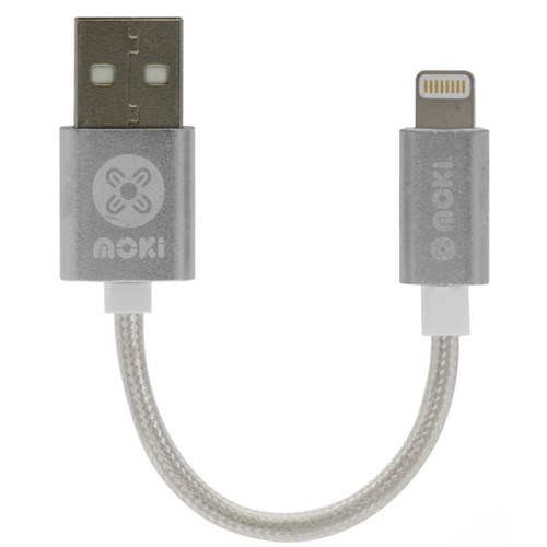 Moki Lightning SynCharge Braided Pocket Cable Silver 100mm