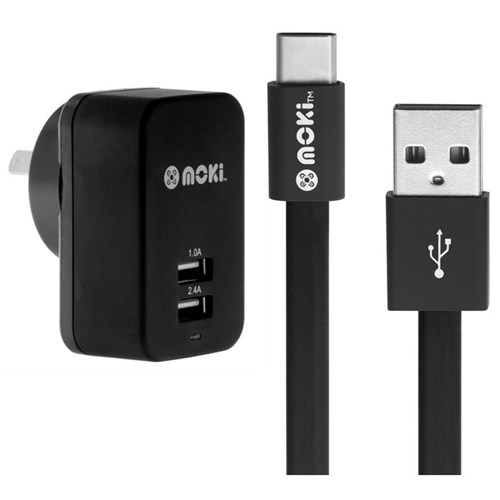 Moki Type-C to USB-A SynCharge Cable + Wall Charger