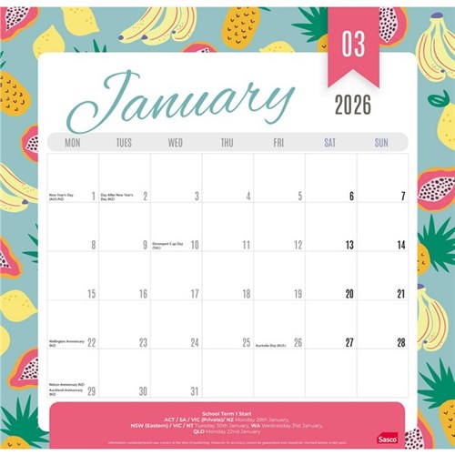 Sasco Moda Magnetic Wall Calendar 2026 Assorted Designs
