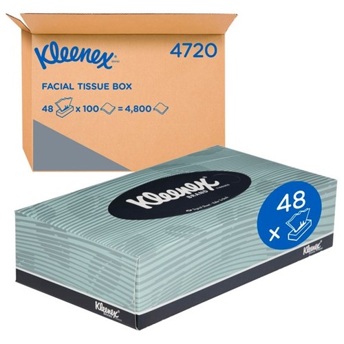 Kleenex Facial Tissues 4720 2 Ply, Carton of 48 Boxes of 100