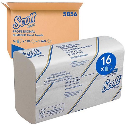 Scott® Slimfold Paper Hand Towels White, Carton of 16
