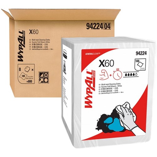WypAll X60 Single Sheet Wipers (94224) White, Carton of 8