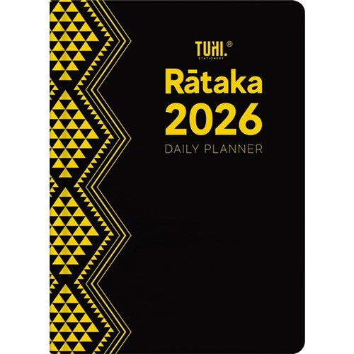 Tuhi A51 Premium Bilingual Diary Day Per Page Rataka 2026 Black/Gold