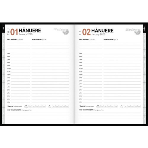 Tuhi A51 Bilingual Diary A5 Day Per Page Rataka 2026 Hinemoana
