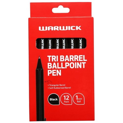 Warwick Black Ballpoint Tri Barrel Pen 1.0mm, Box of 12