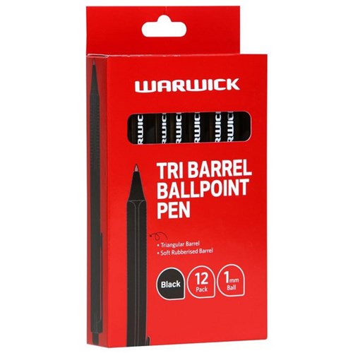 Warwick Black Ballpoint Tri Barrel Pen 1.0mm, Box of 12