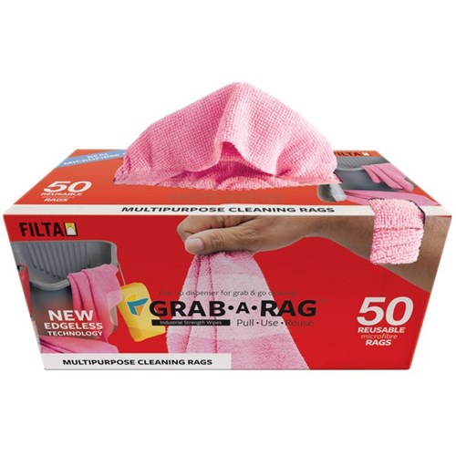 Grab-A-Rag Microfibre Cleaning Cloth Pink 300 x 300mm, Pack of 50