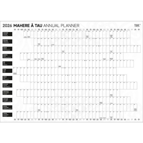 Tuhi A2 Dated Year Wall Planner Double Sided Unlaminated 2026 Bilingual English/Maori