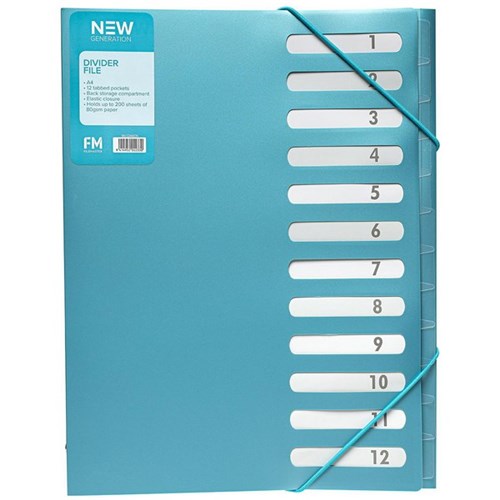 FM New Gen A4 File Divider 12 Tab Ocean Blue