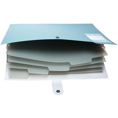 FM New Gen A4 Expanding Portable File 5 Pocket Ocean Blue