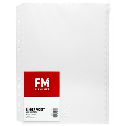 FM Vivid A4 Binder Pocket with Zipper Lock Pack 4 Assorted Colours