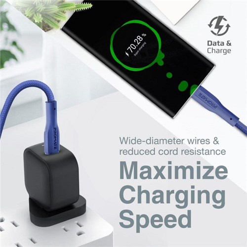 Promate USB-C to USB-C Super Flexible Cable Blue 1m
