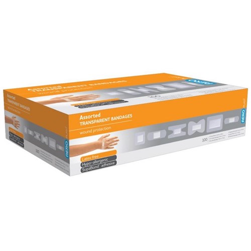 Aeroplast Transparent Plasters Assorted Shapes, Box of 100