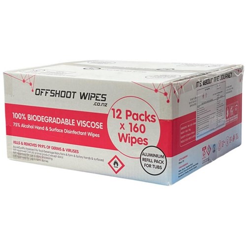 Offshoot 75% Alcohol Hand & Surface Disinfectant Wet Wipes Refill, Carton of 12