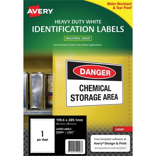 Avery Heavy Duty ID Laser Labels L7067 White, Pack of 10 Sheets