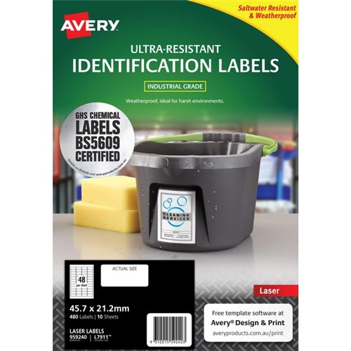 Avery Ultra Resistant ID Laser Labels L7911 White, Pack of 10 Sheets 