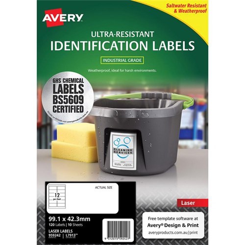 Avery Ultra Resistant ID Laser Labels L7913 White, Pack of 10 Sheets 